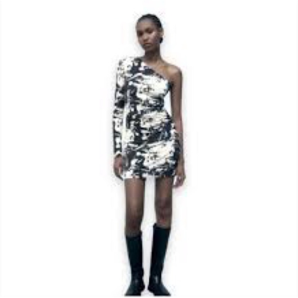 Zara Black and White Asymmetrical Cut Out Dress